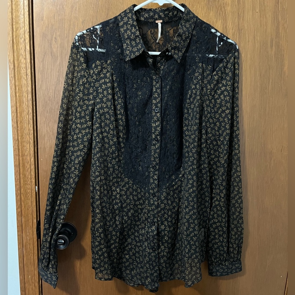 Free People sheer, button down shirt